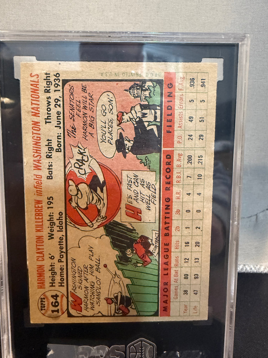 1956 Topps 164 Harmon Killebrew SGC 5 (60) Gray Back
