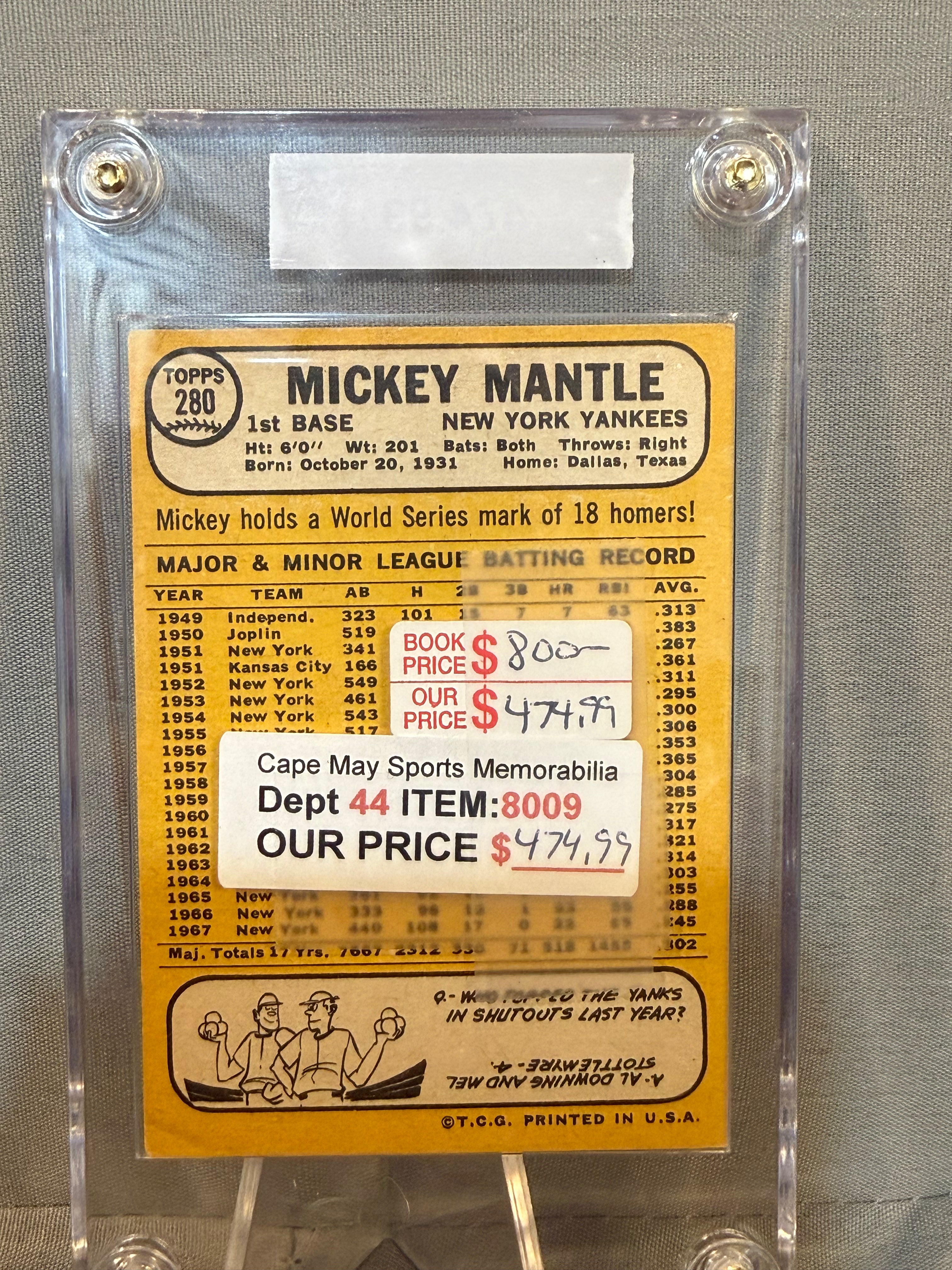 1968 Topps 280 Mickey Mantle (Nice Card)
