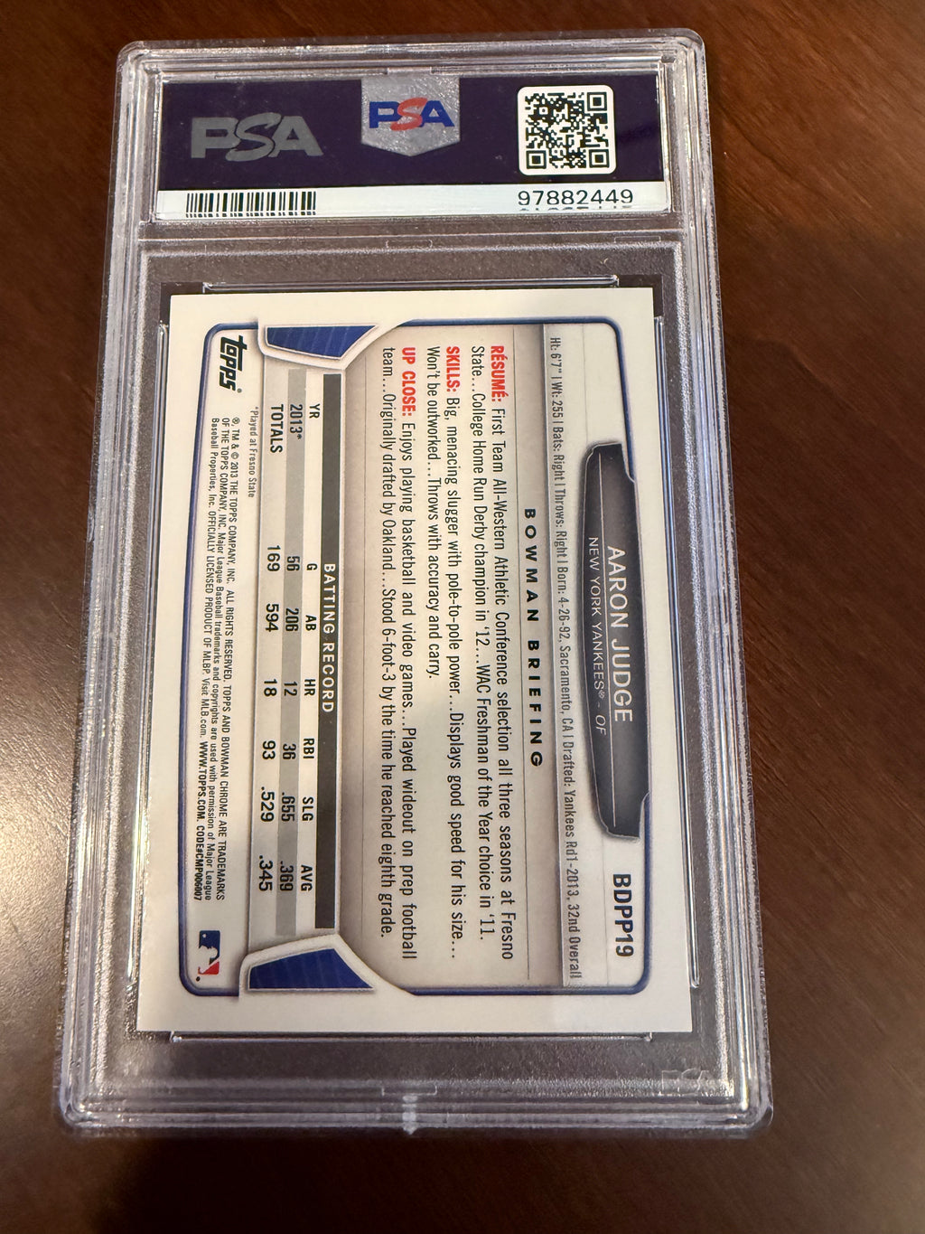 2013 Bowman Chrome Draft Picks & Prospects #BDPP19 Aaron Judge PSA 10 GEM MINT