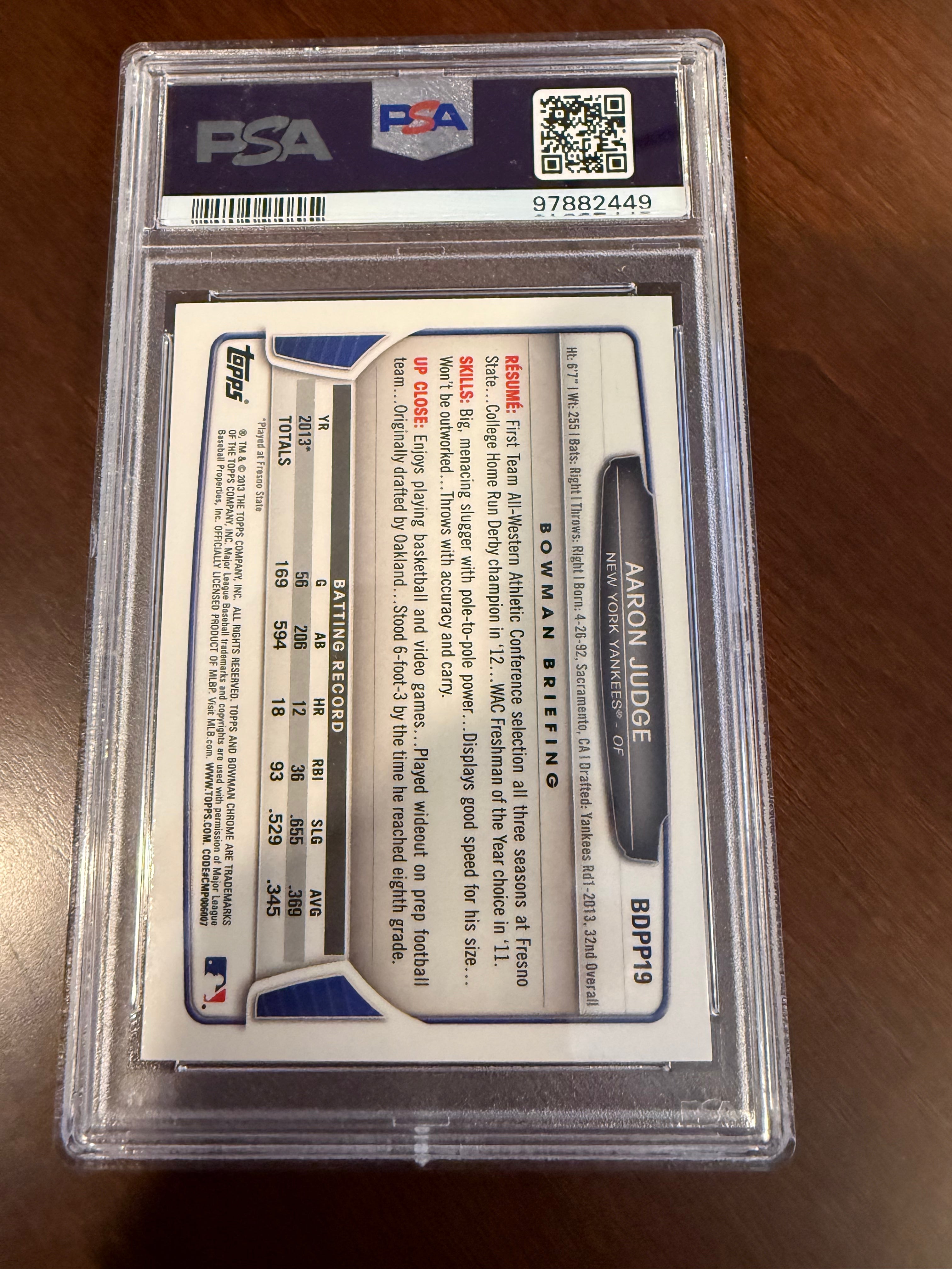 2013 Bowman Chrome Draft Picks & Prospects #BDPP19 Aaron Judge PSA 10 GEM MINT