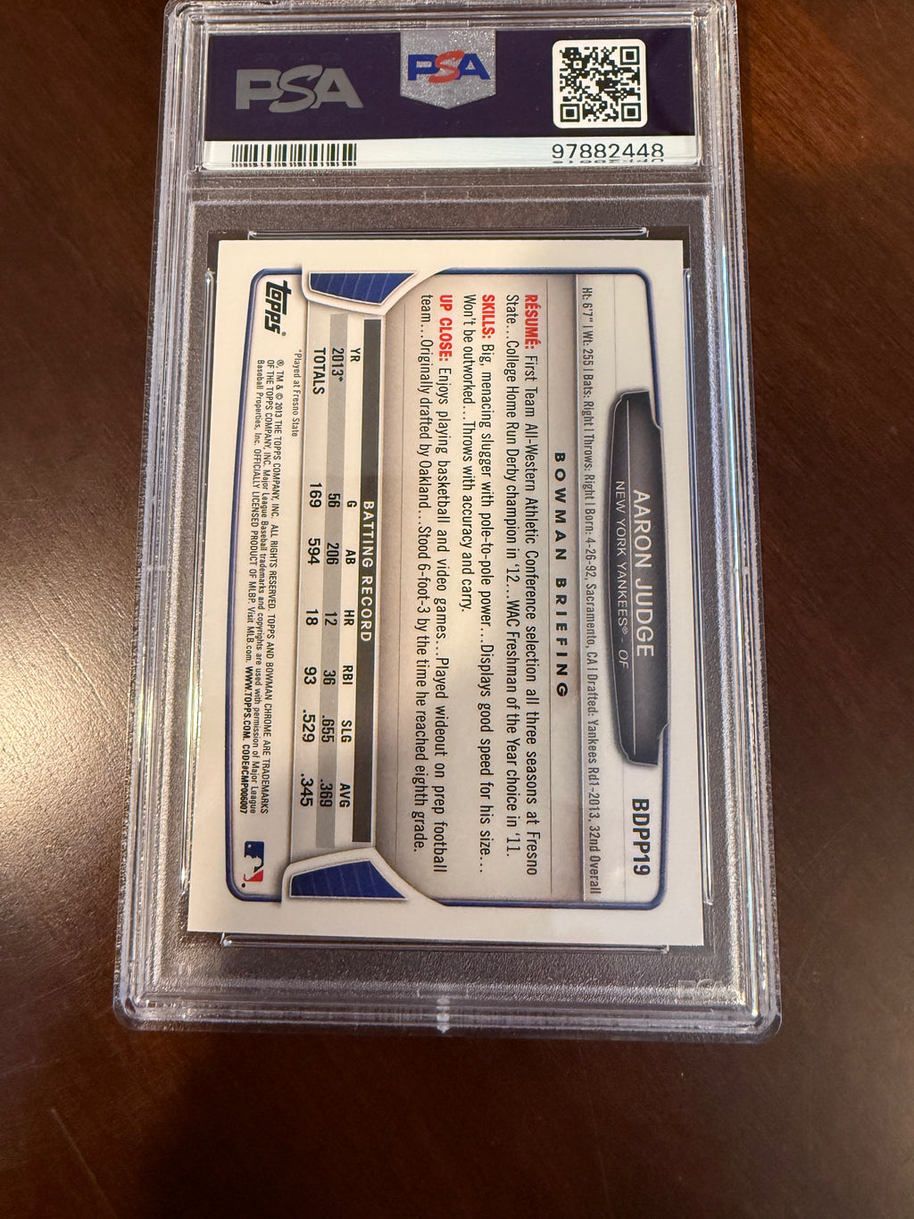 2013 Bowman Chrome Draft Picks & Prospects #BDPP19 Aaron Judge PSA 9 MINT