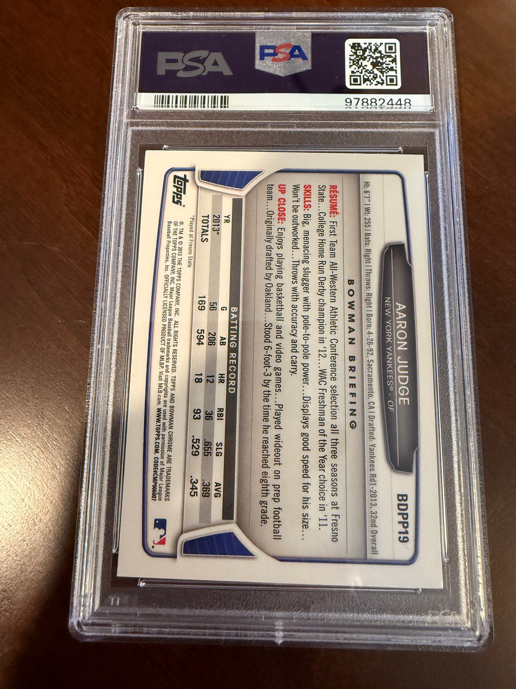 2013 Bowman Draft Picks & Prospects #BDPP19 Aaron Judge PSA 9 MINT