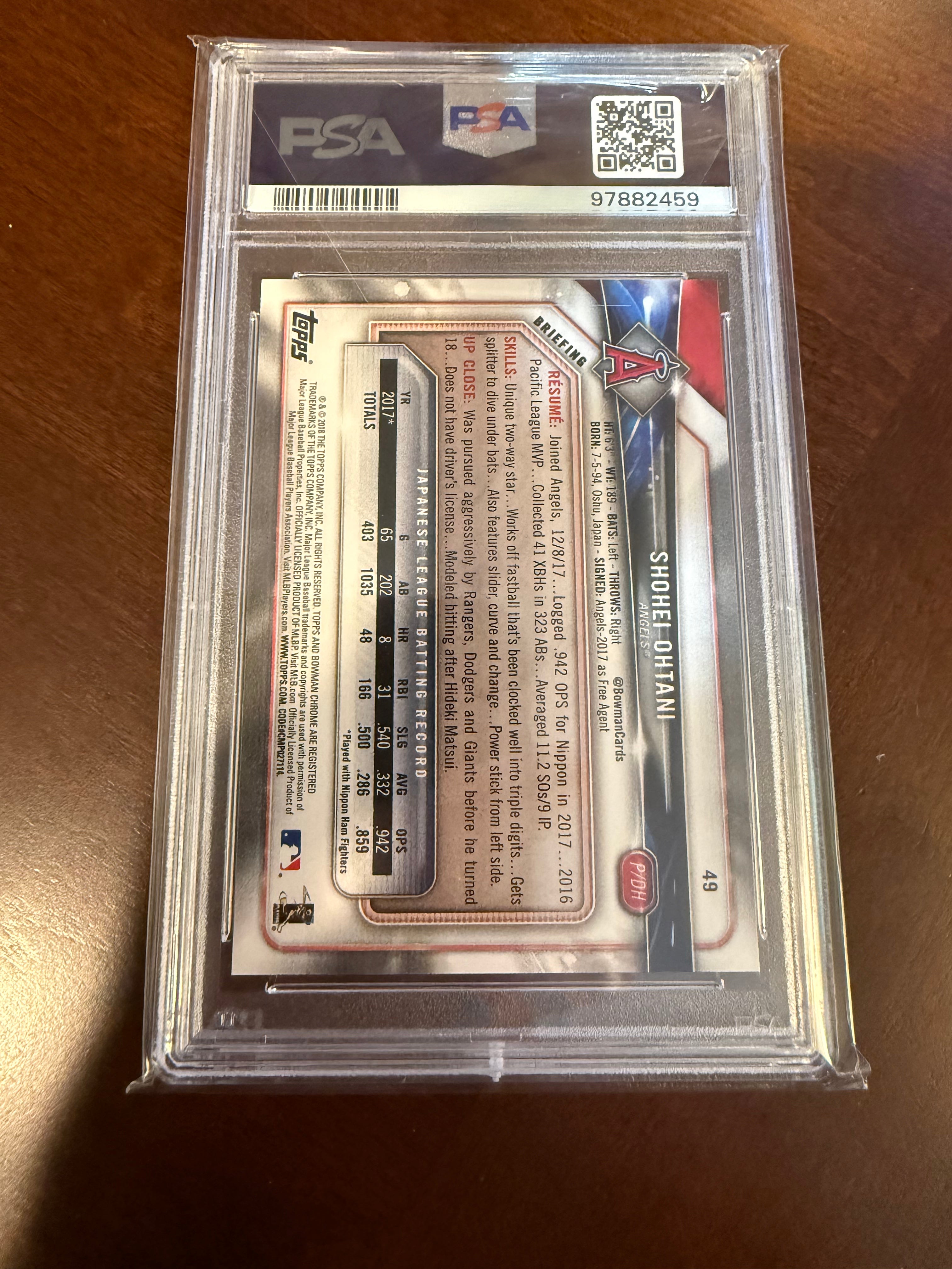 2018 Bowman Shohei Ohtani PSA 9 MINT
