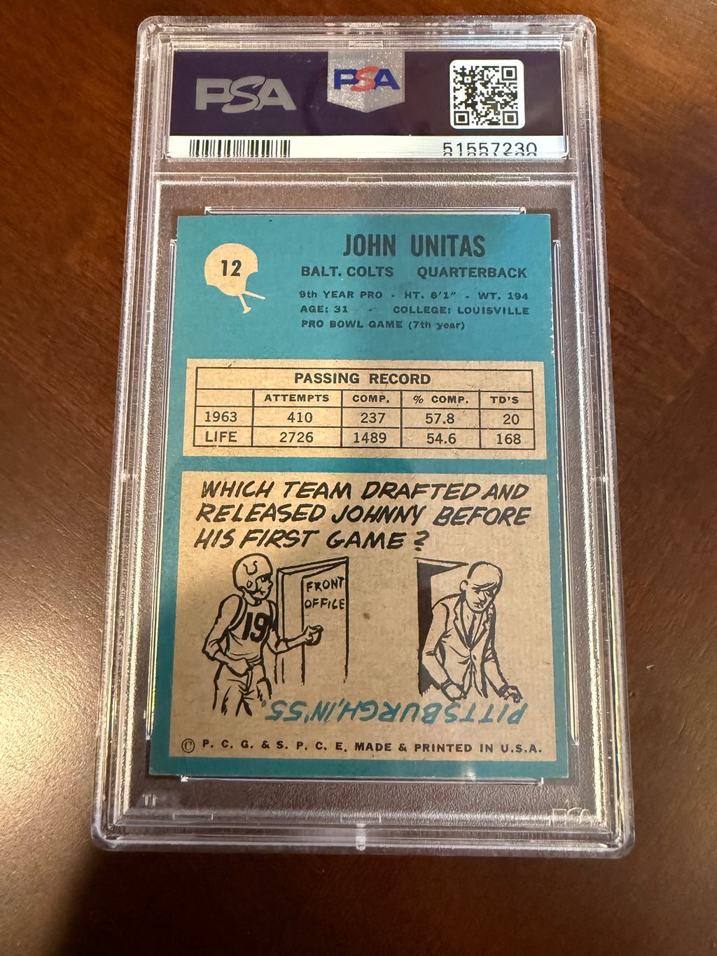 1964 Philadelphia 12 Johnny Unitas (PSA 7 NM)