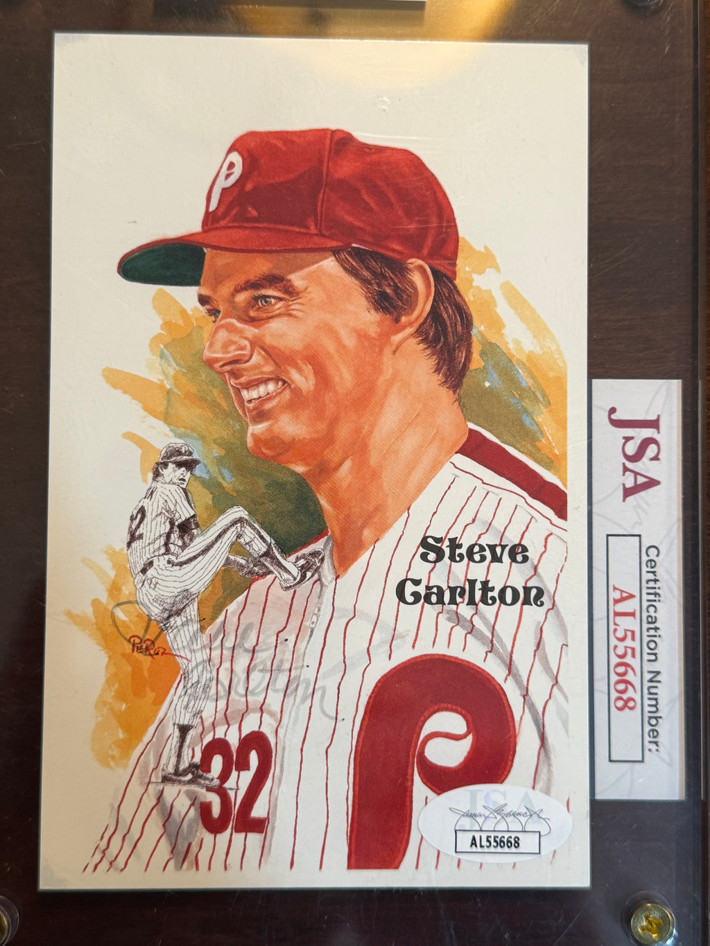 Steve Carlton Signed Post Card JSA Authenticated (faded signature see photo)