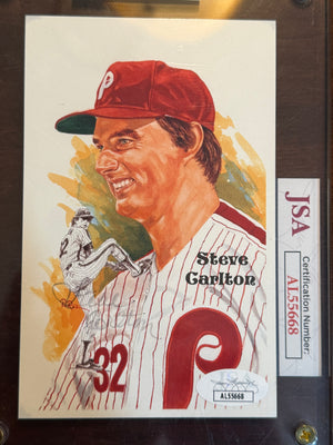 Steve Carlton Signed Post Card JSA Authenticated (faded signature see photo)