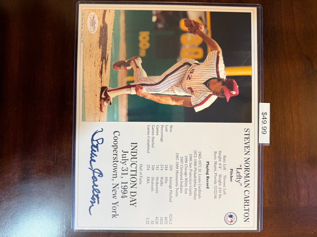 Steve Carlton Signed HOF Induction Day Card JSA Authenticated