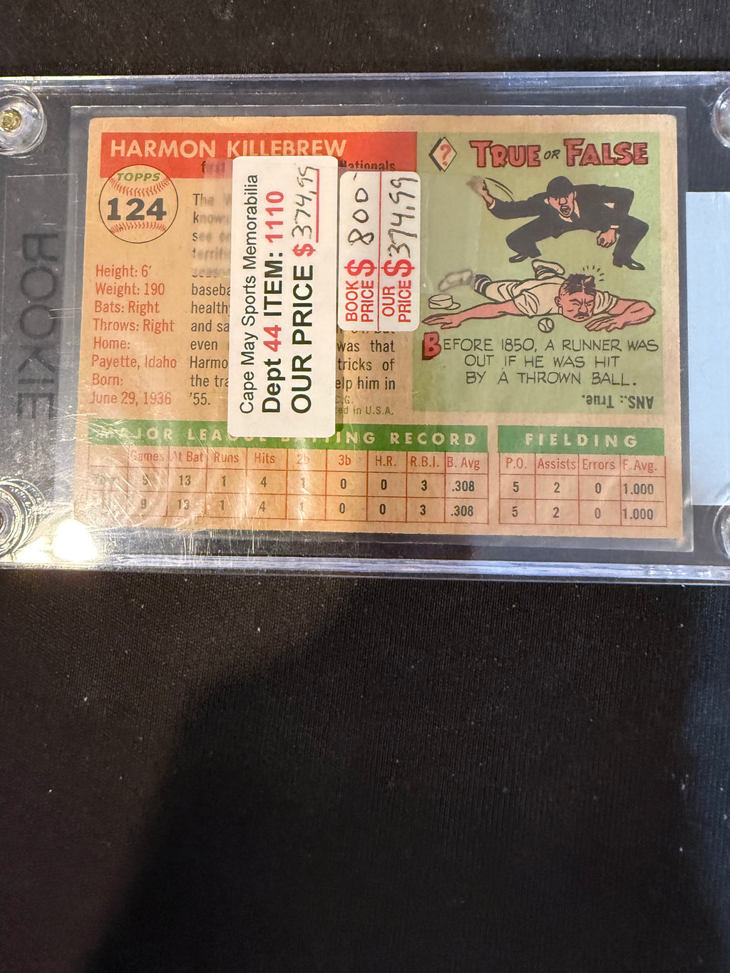 1955 Topps 124 Harmon Killebrew Rookie (Nice Card)