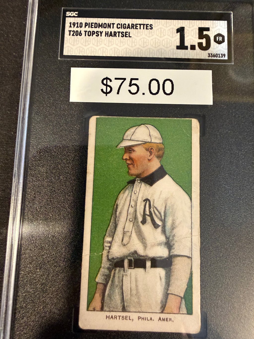 1910 Piedmont T206 Topsy Hartsel Philadelphia American SGC 1.5