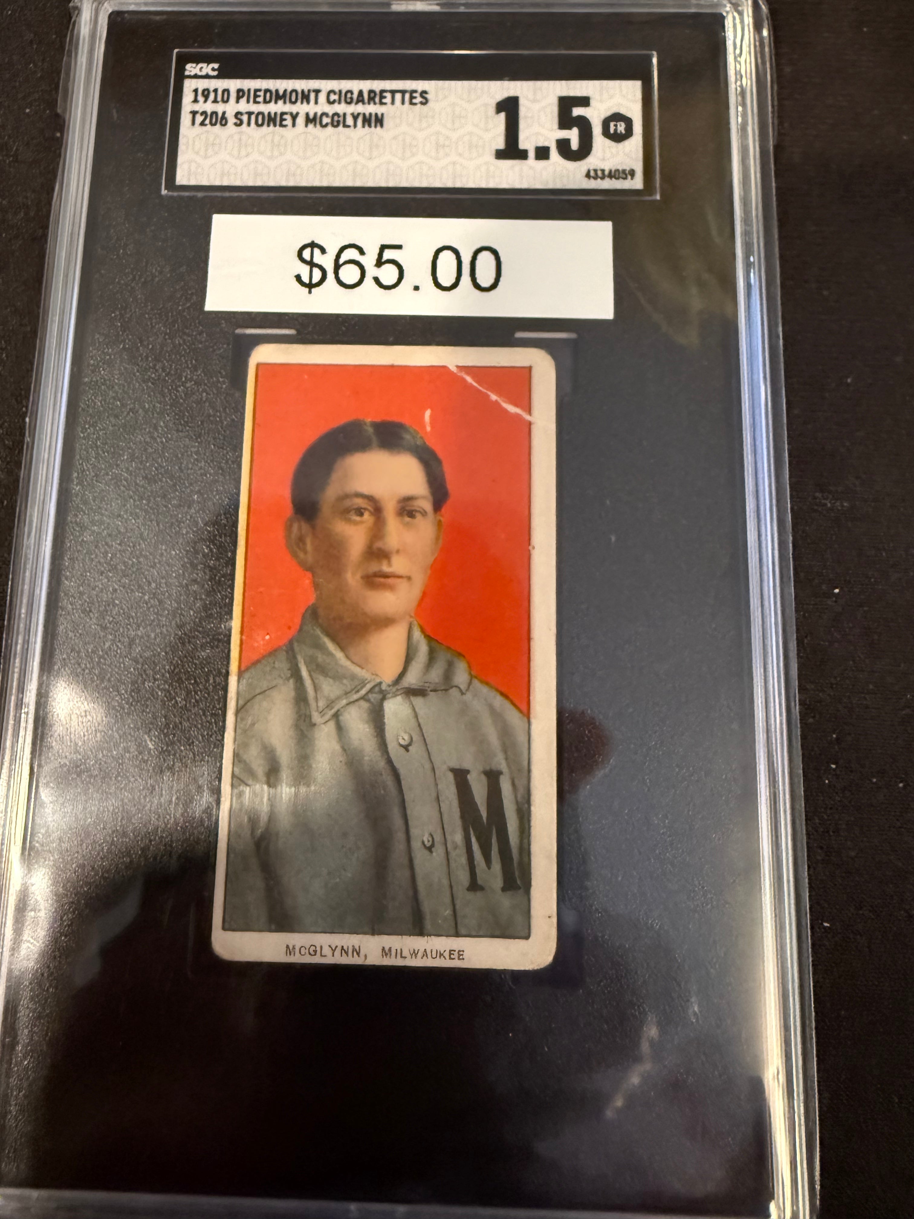 1910 Piedmont T206 Stoney McGlynn Milwaukee SGC 1.5