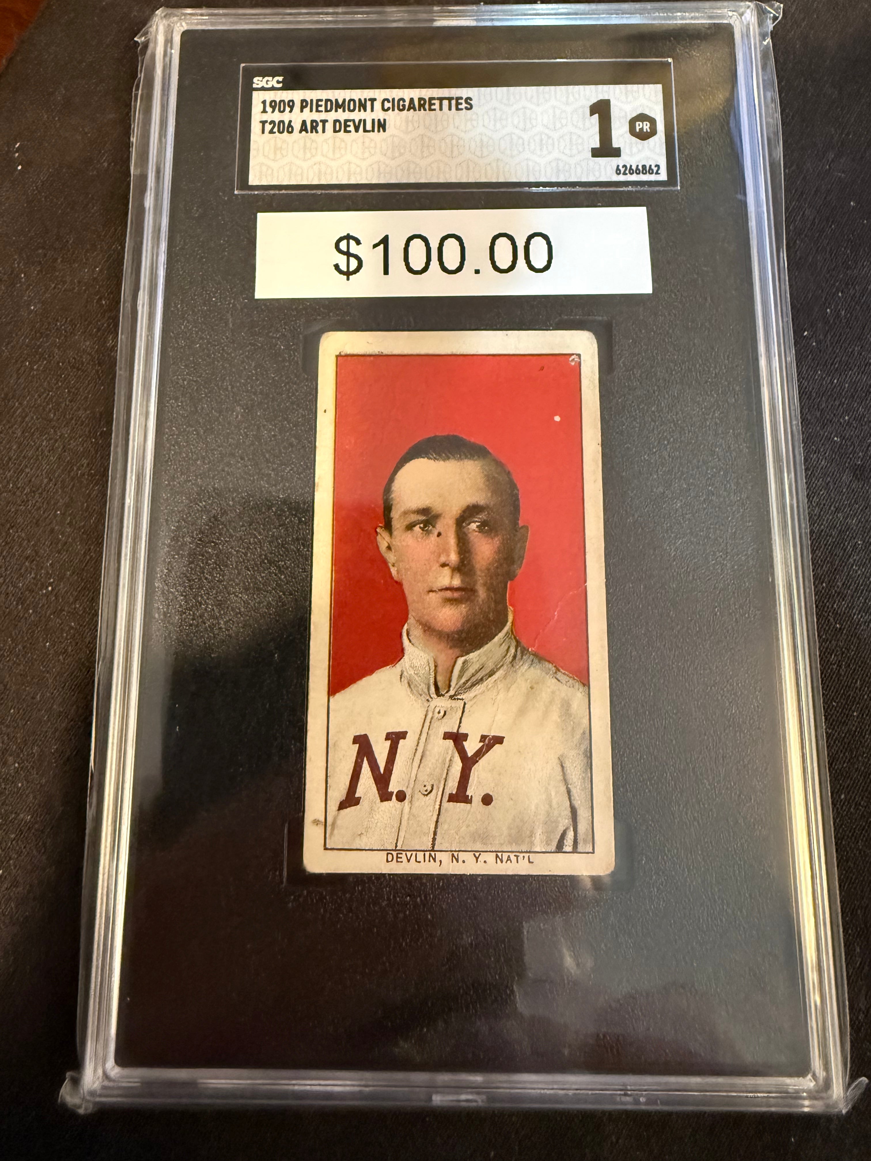 1909 Piedmont T206 Art Devlin NY Nat'l SGC 1.0