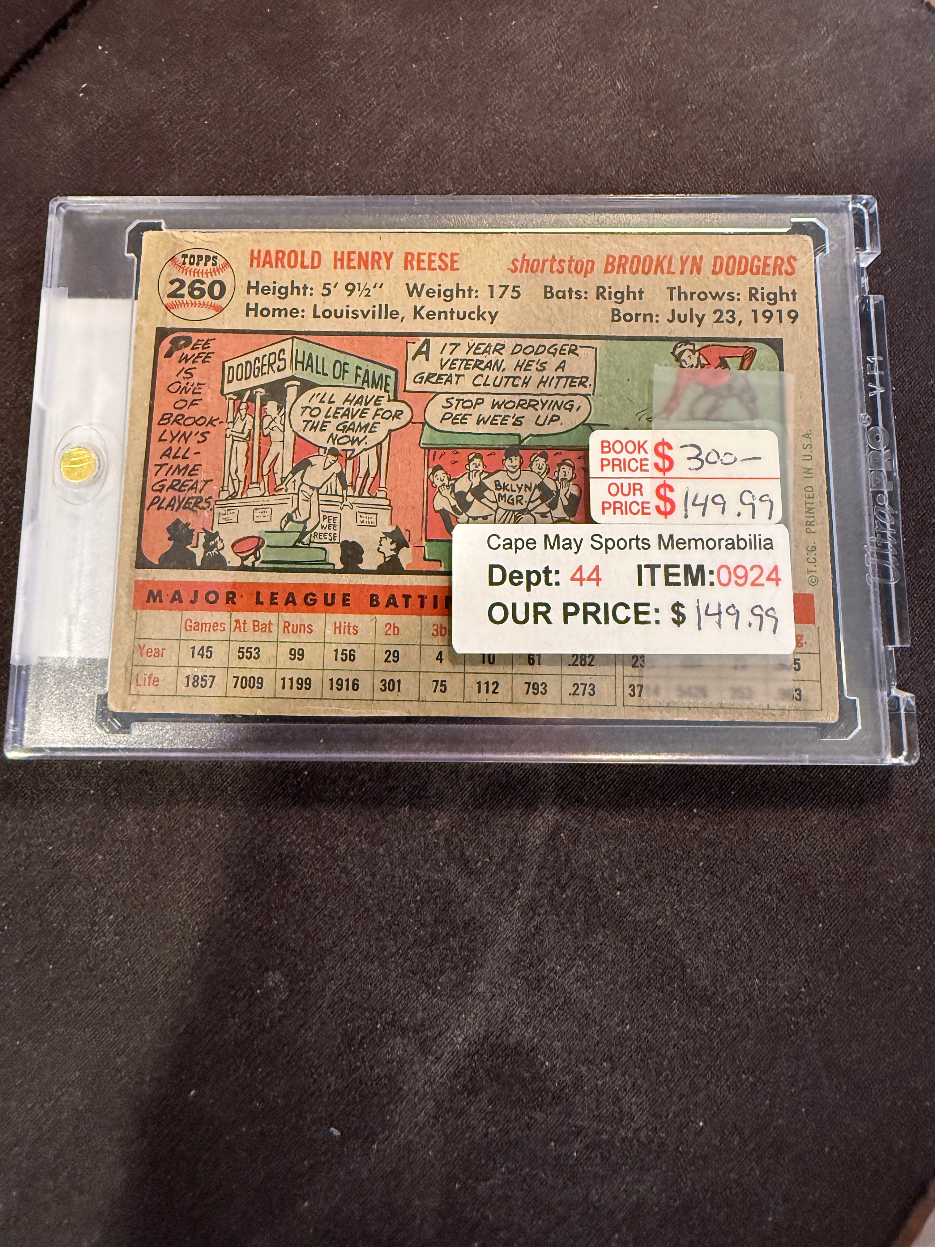 1956 Topps 260 Pee Wee Reese (Nice Card)