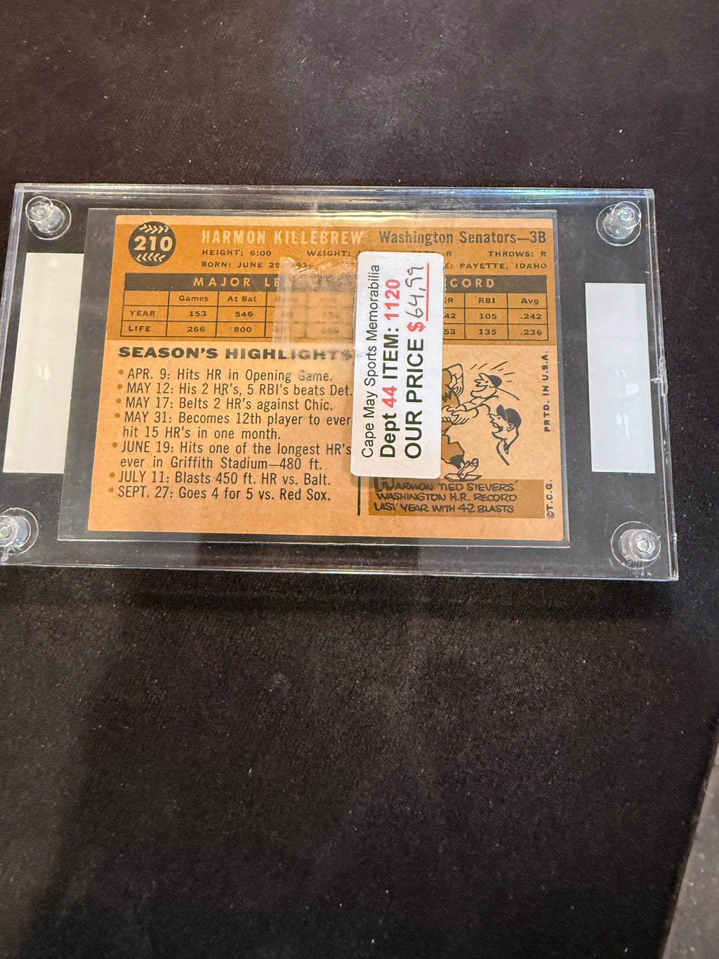 1960 Topps 210 Harmon Killebrew (Nice Card)