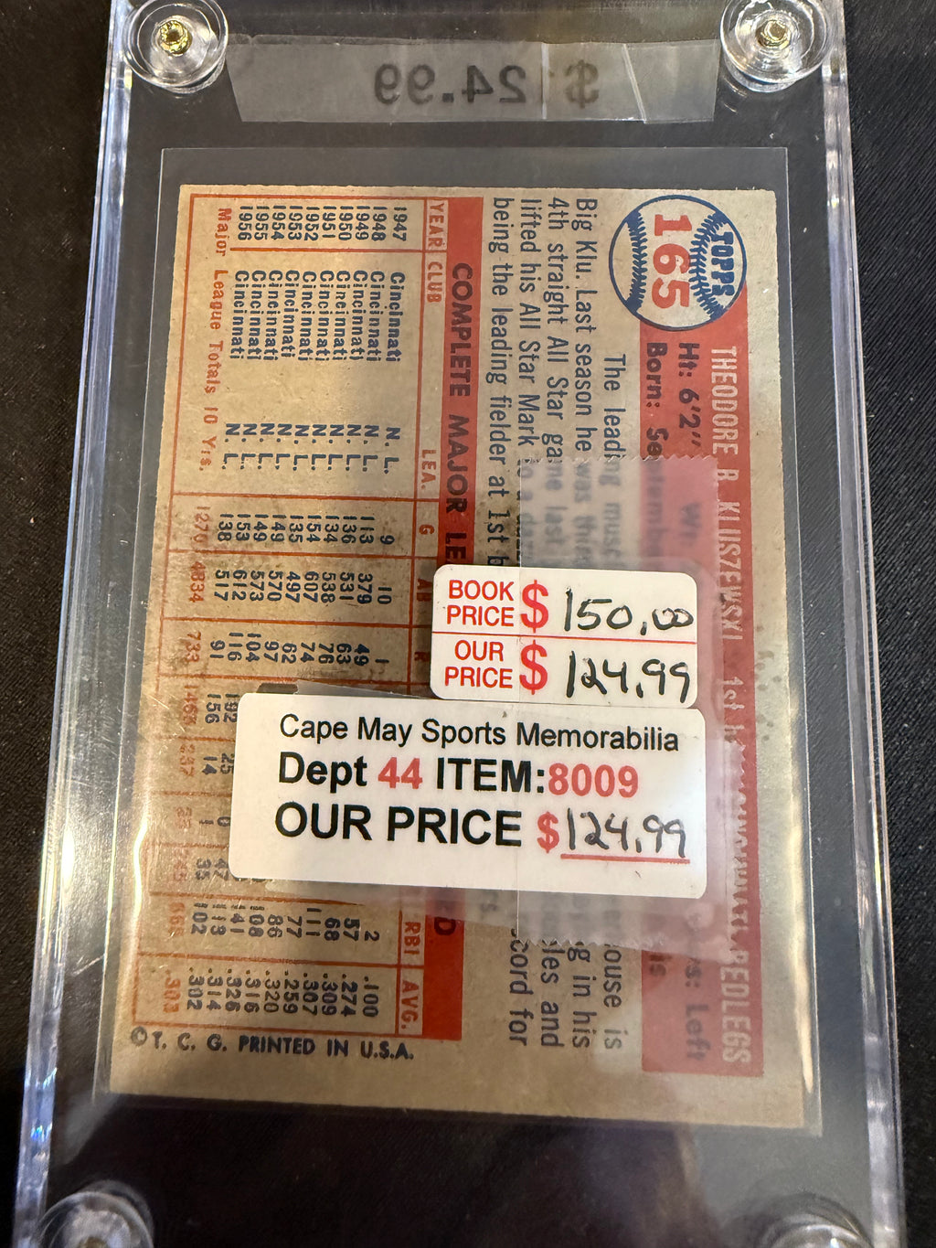 1957 Topps 165 Ted Kluszewski (Sharp Card)