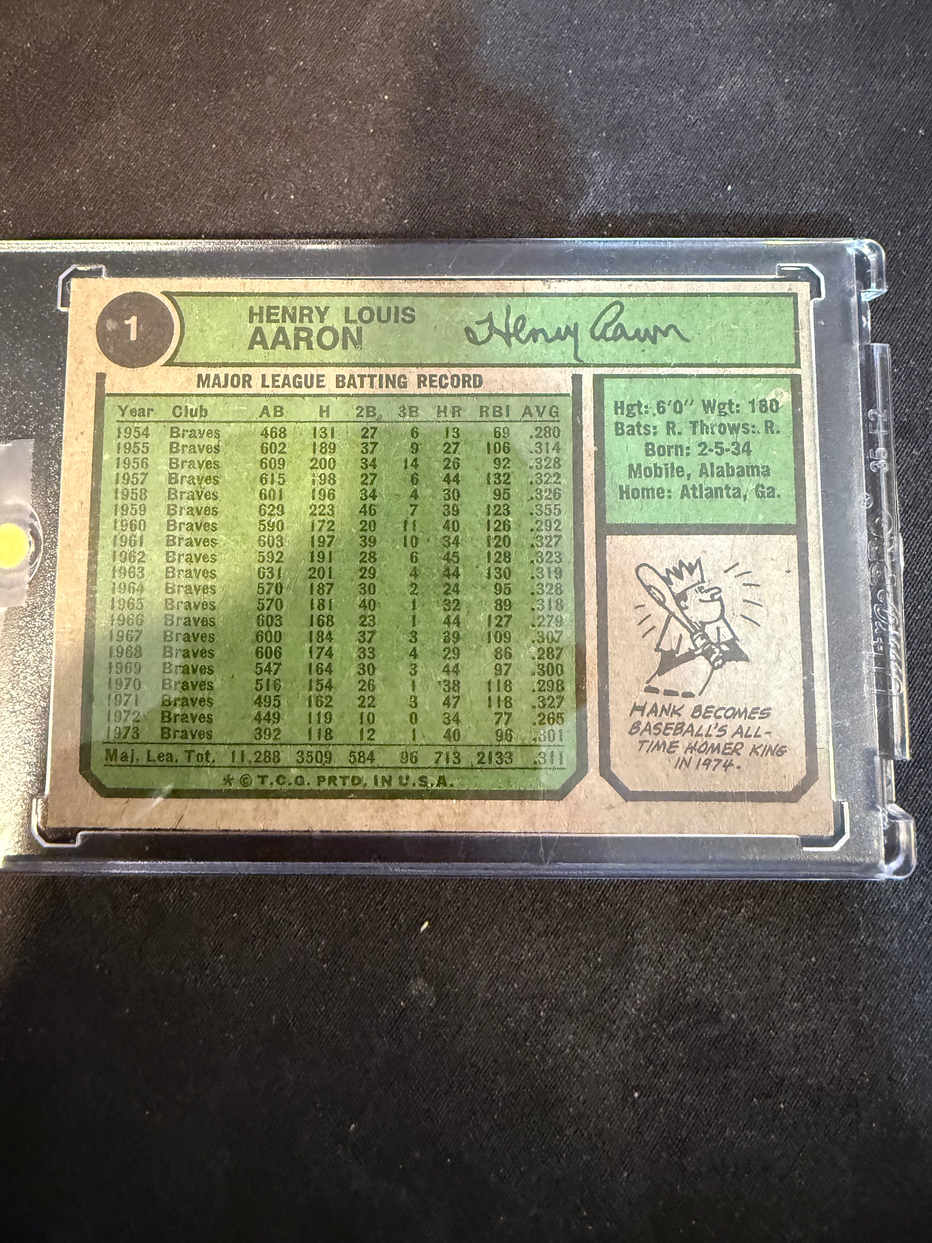 1974 Topps 1 Hank Aaron (Sharp Card)