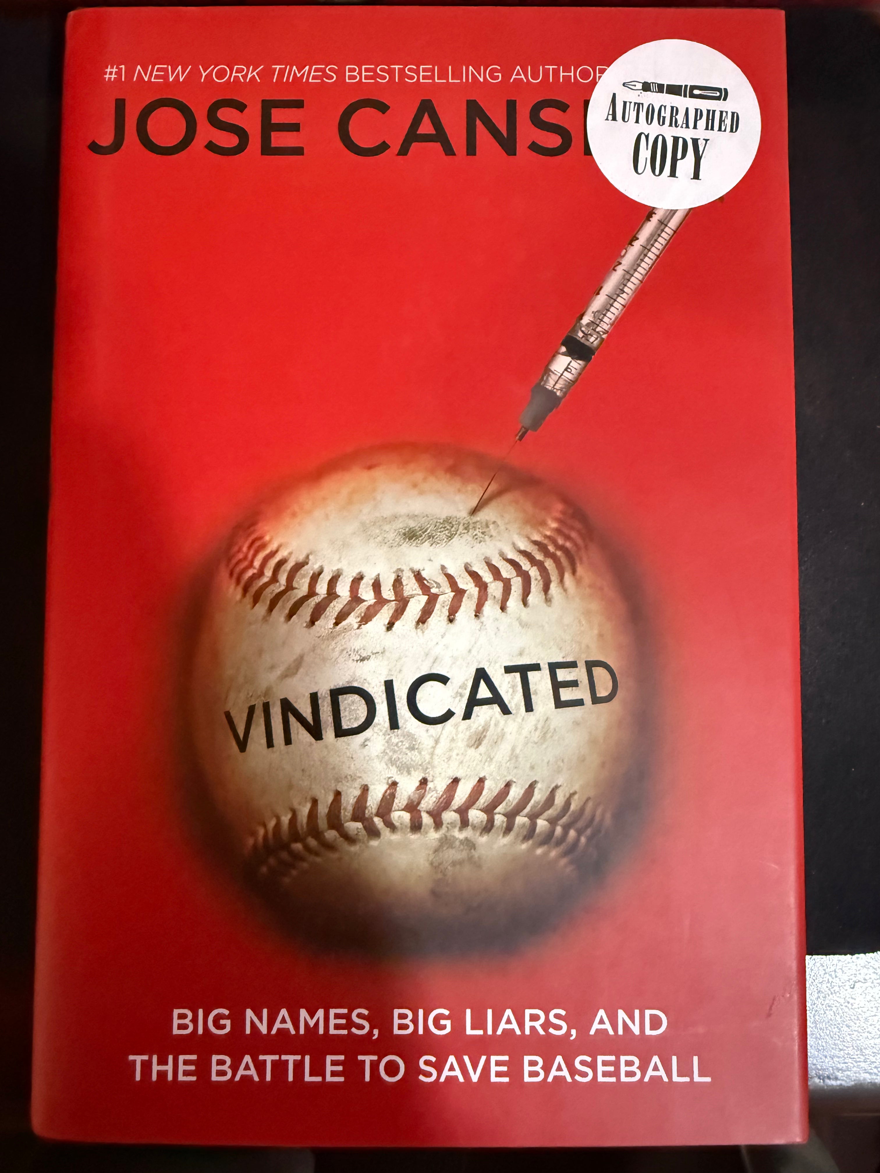 Jose Canseco Signed "Vindicated" Signed Book - Bookends Authenticated