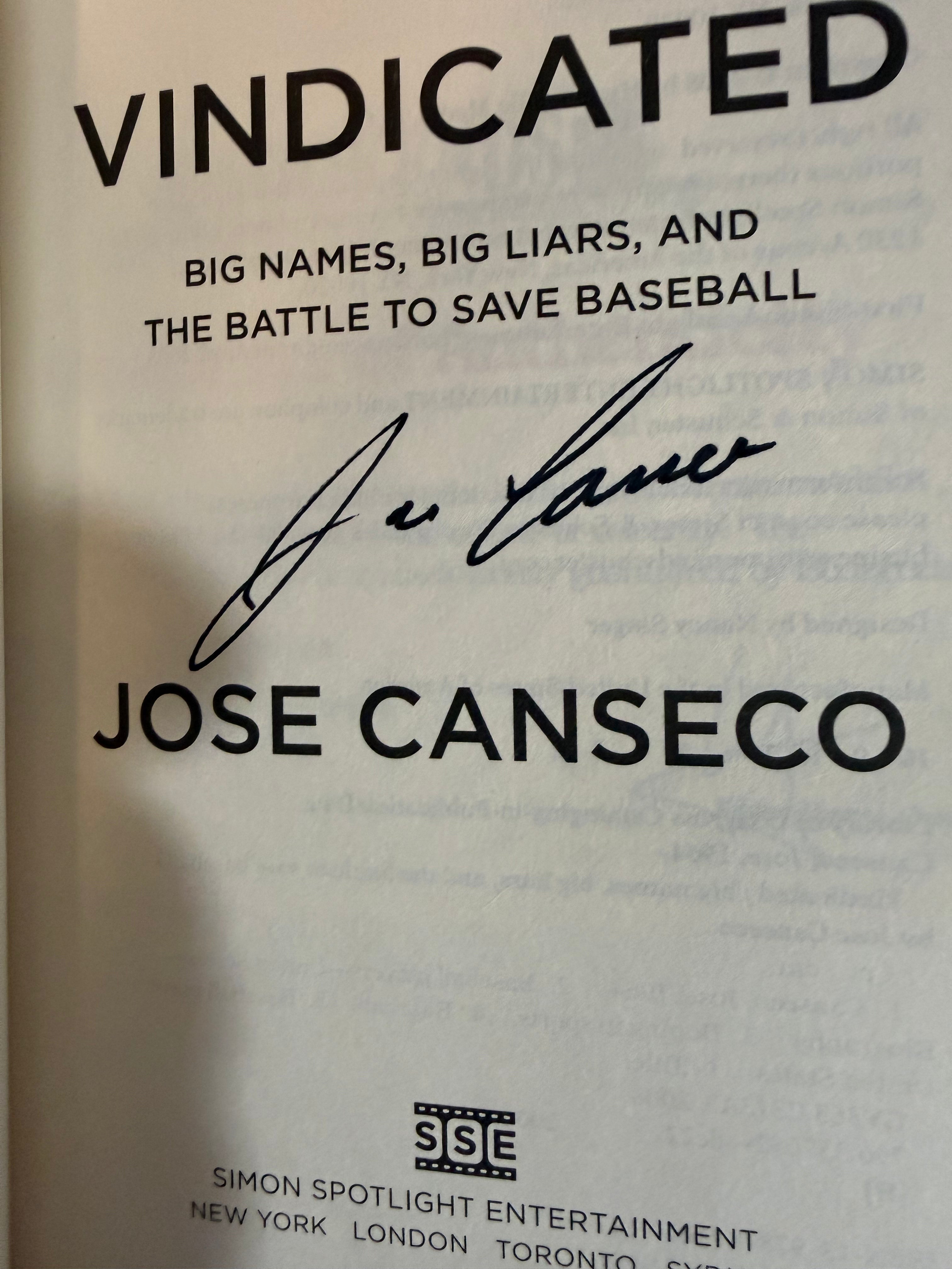 Jose Canseco Signed "Vindicated" Signed Book - Bookends Authenticated