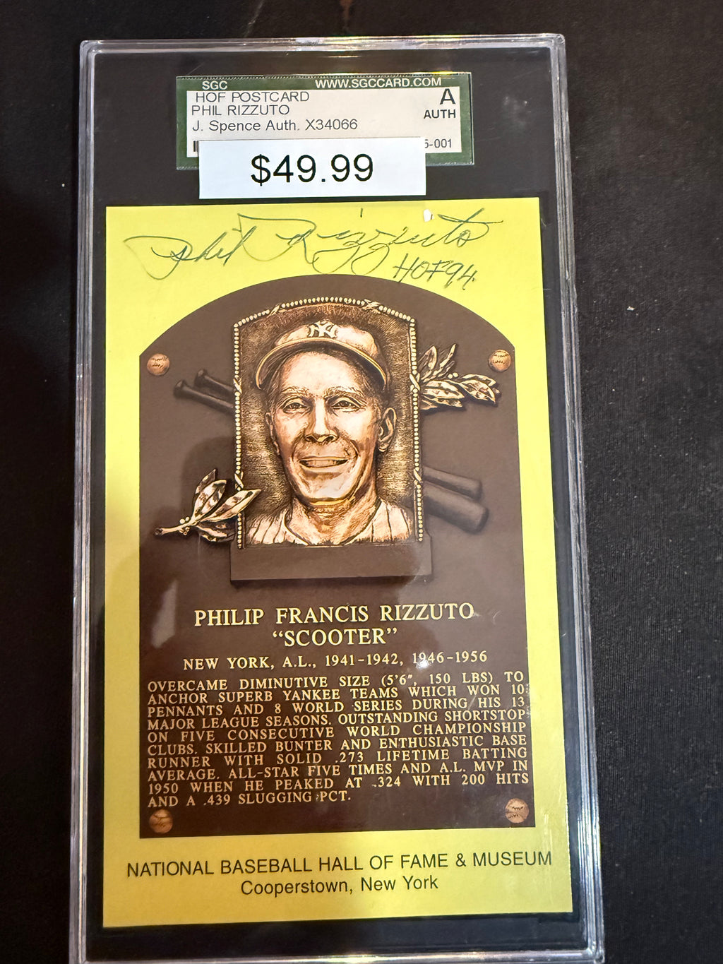 Phil Rizzuto Signed HOF Card inscribed "HOF94" JSA Authenticated