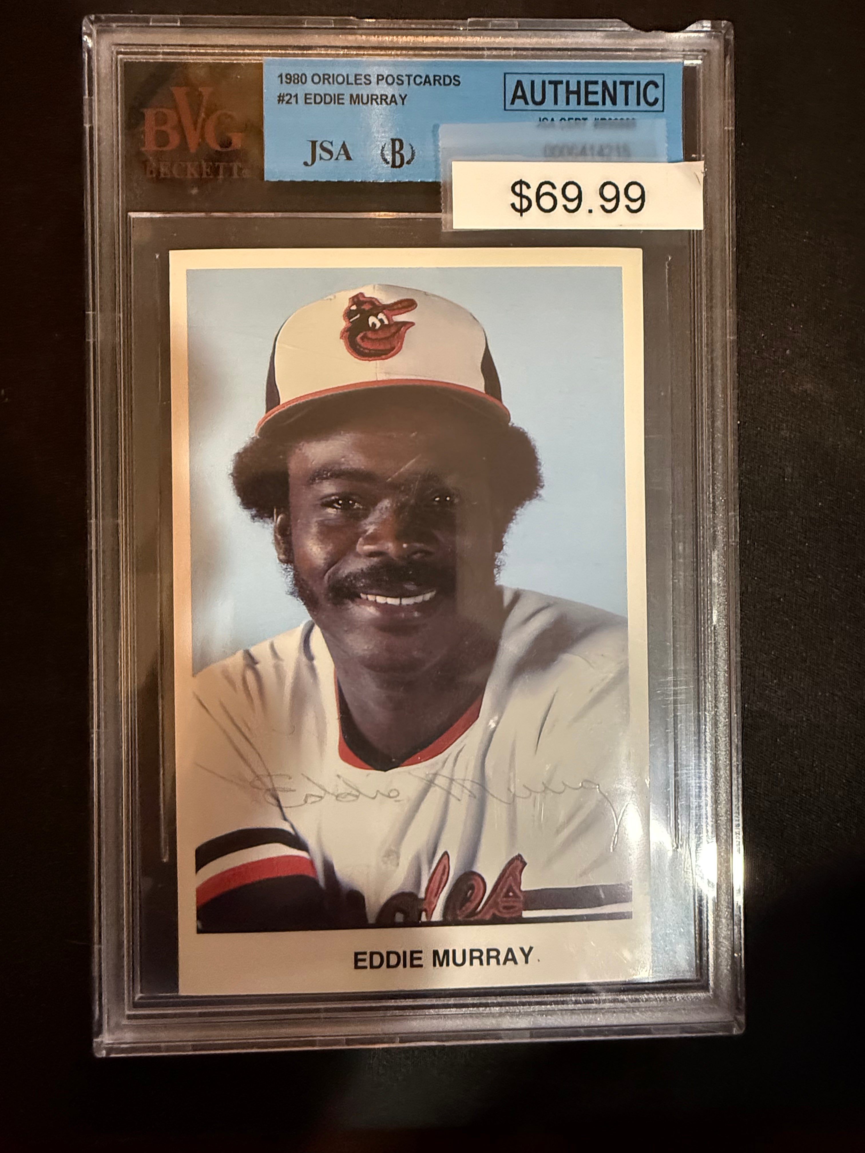 Eddie Murray Signed Baltimore Orioles Postcard JSA Authenticated and Encapsulated