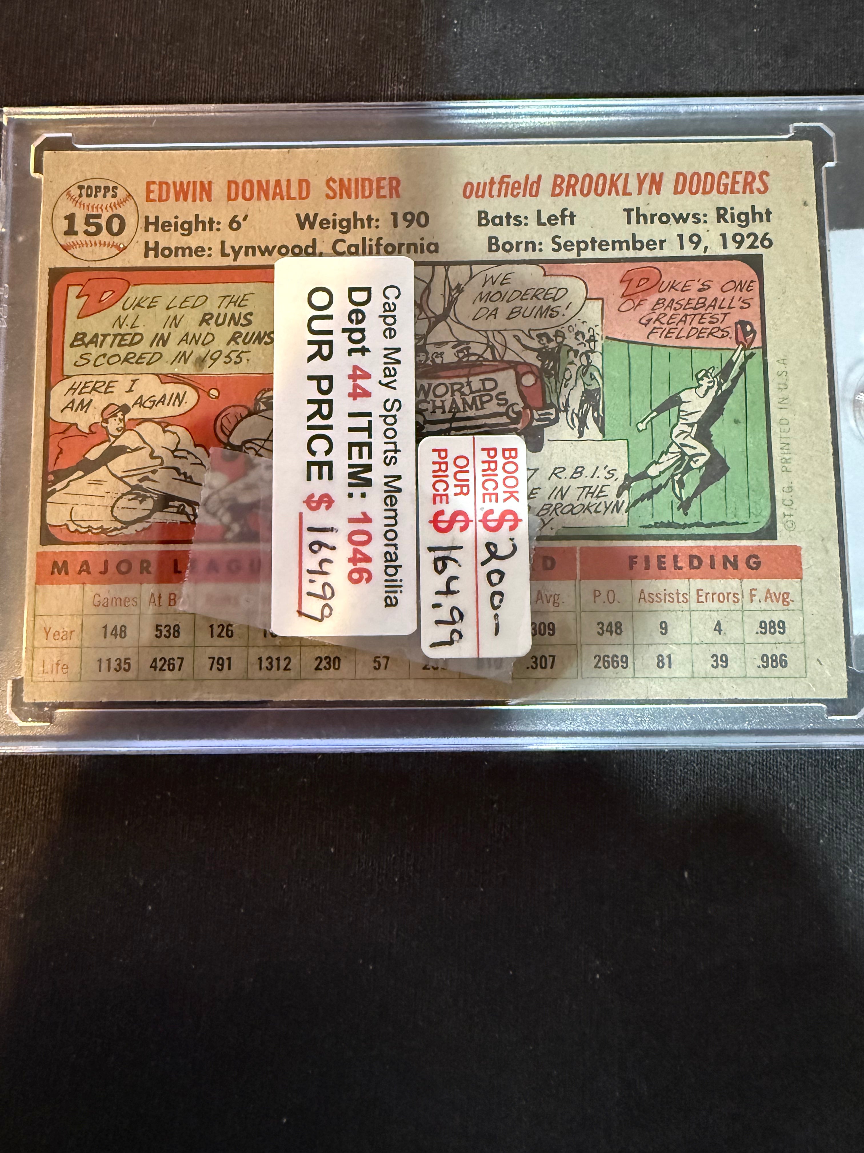1956 Topps 150 Duke Snider (Sharp Card)