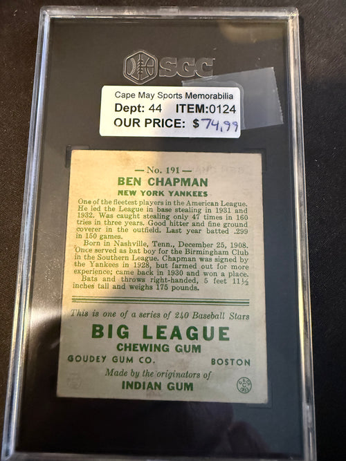 1933 Goudey 191 Ben Chapman (SGC 3.0) VG