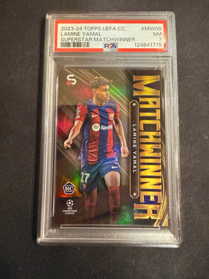 2023-24 Topps UEFA CC Superstar MATCHWINNER MW09 Lamine Yamal PSA 7 NM