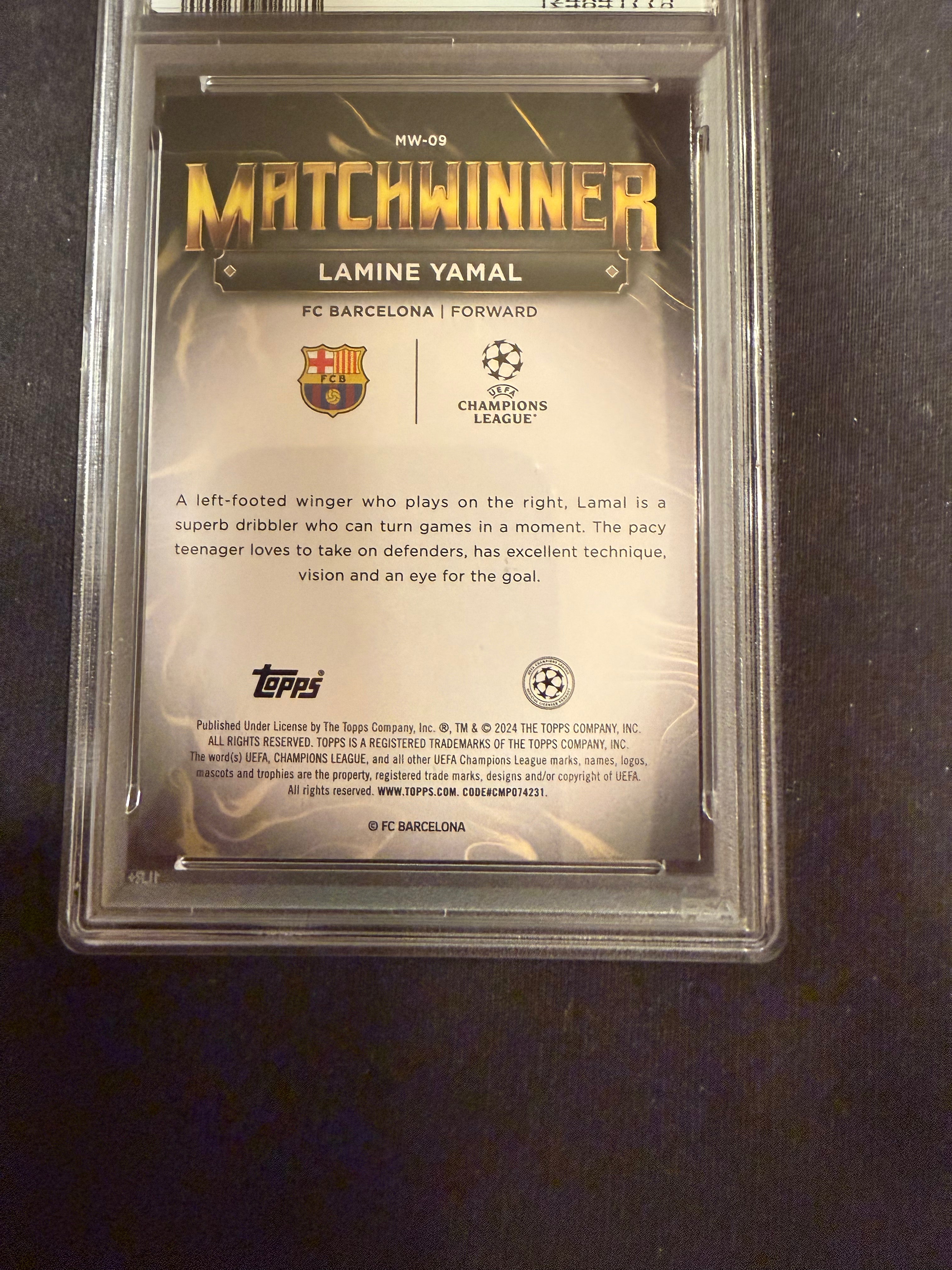 2023-24 Topps UEFA CC Superstar MATCHWINNER MW09 Lamine Yamal PSA 7 NM
