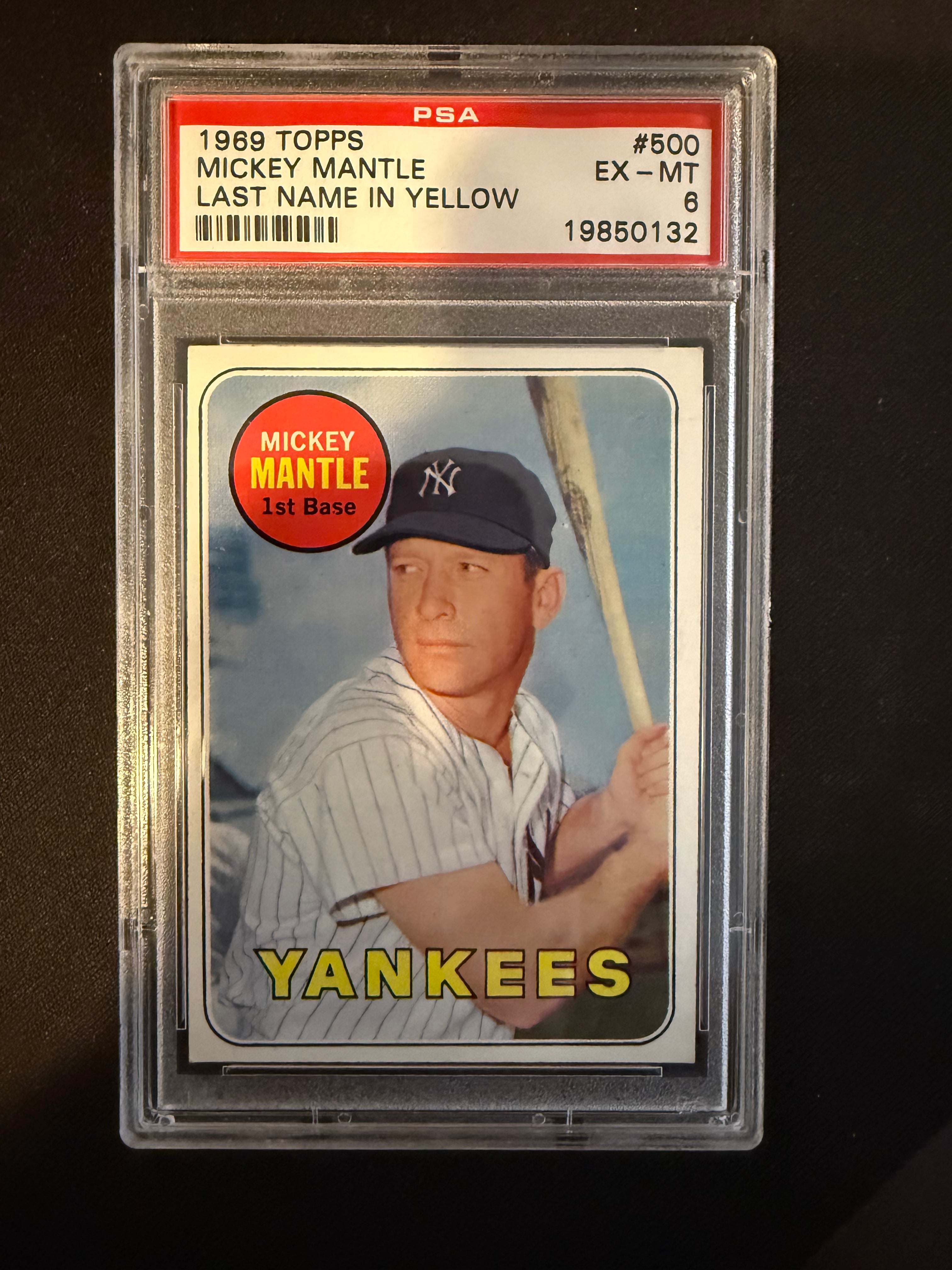 1969 Topps 500 Mickey Mantle name in yellow PSA 6 Nice Card (Yankees)