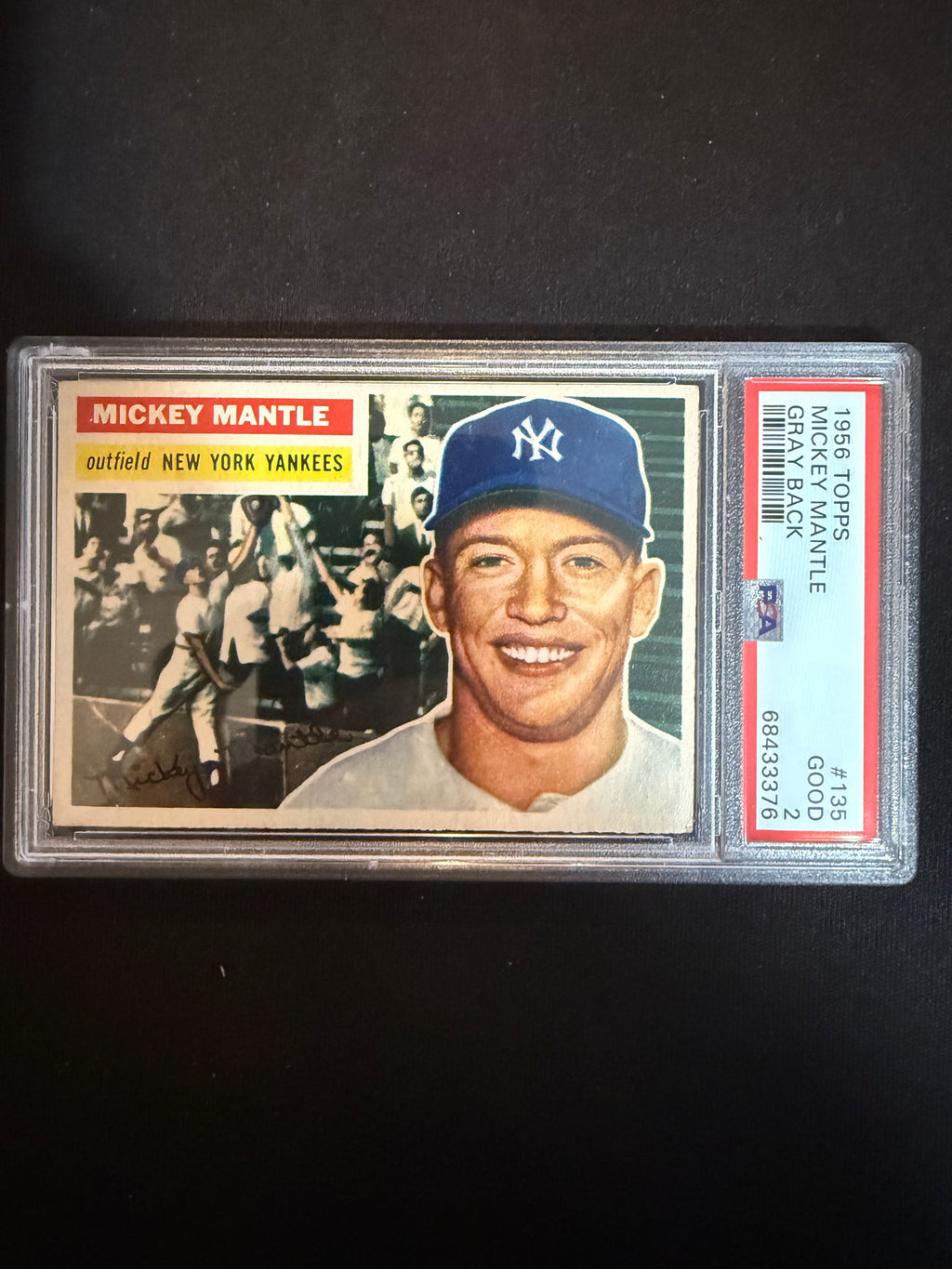 1956 Topps 135 Mickey Mantle Gray Back PSA 2 Centered Beauty (Yankees)