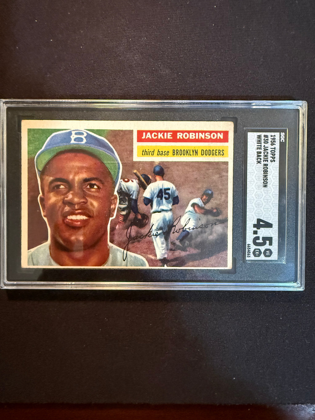 1956 Topps 30 Jackie Robinson SGC 4.5 VG-EX+ White Back (Dodgers)